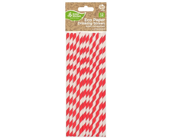Rurki (słomki) pap. lamane czerwone paski 6x200mm (12szt) Godan